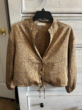 Jon & Anna Tan and Black Spotted Button-Front Blouse